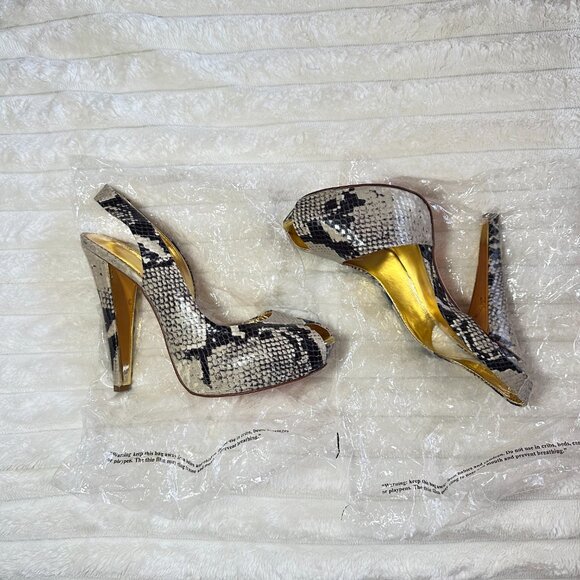 Snake Print Strap Peep Toe Heels - Picture 3 of 4